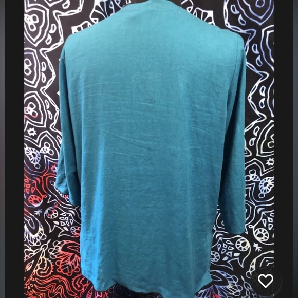 Hot Cotton sz M Turquoise blue linen quarter sleeve button down Shirt USA made - Picture 4 of 7